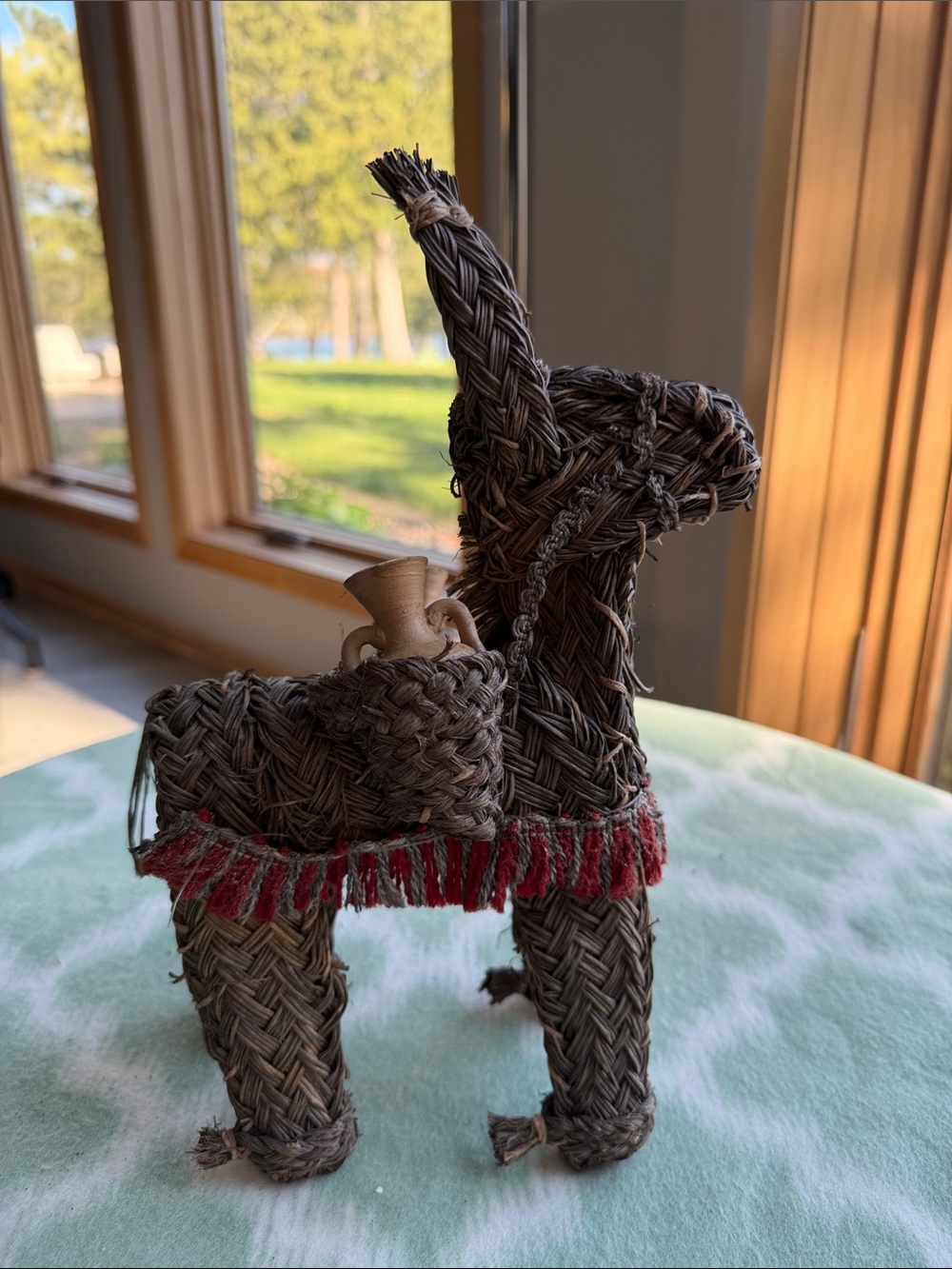 Vintage Handwoven Brown Donkey Figurine with Mini Clay Pots - Artisan Home Art - Picture 2 of 7